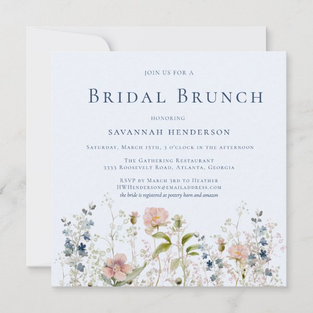 Elegant vildblommabridal shower brunch inbjudningar (Framsida)