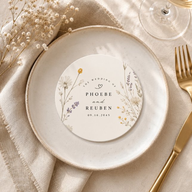 Elegant vildblommabröllop  underlägg papper rund (Skapare uppladdad)