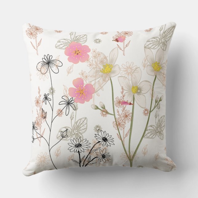 Elegant vildblommaskydd – minimalistisk flora kudde (Baksida)
