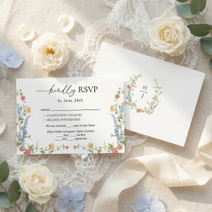 Elegant vildblommemonogram för bröllop OSA kort