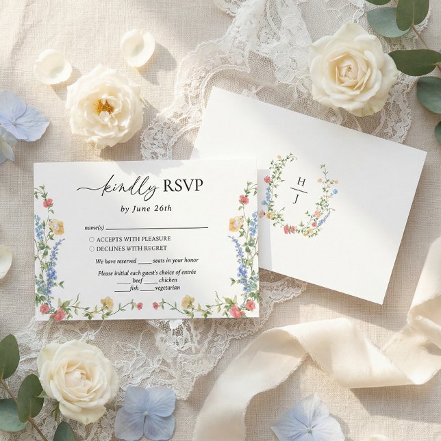Elegant vildblommemonogram för bröllop OSA kort (Skapare uppladdad)