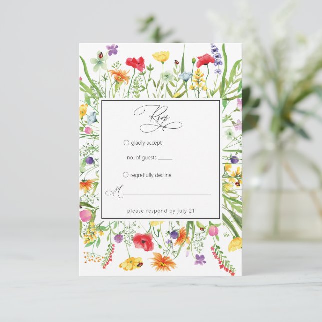 Elegant vildblommig ram bröllops svars kort (Stående Fram)