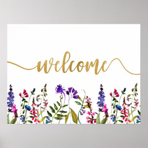 Elegant vildblommssköld med välkomsthälsning poster