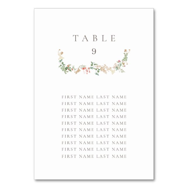 Elegant vildbloms bordskort m/ namn (Framsidan)