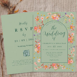 Elegant Vildblomsbåge Sagogrön Bröllop Inbjudningar