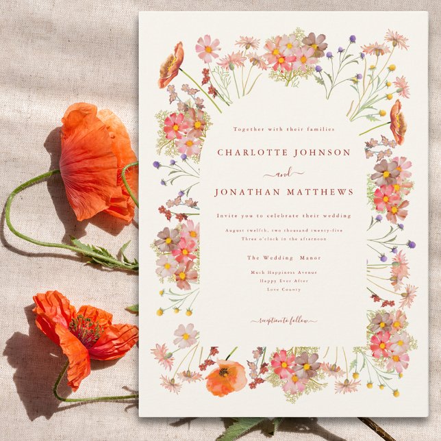 Elegant Vildblomsbröllop Inbjudningar (Elegant wildflower wedding invitation)