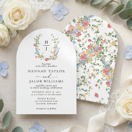 Elegant vildblomsmonogram bröllopsbåge inbjudningar