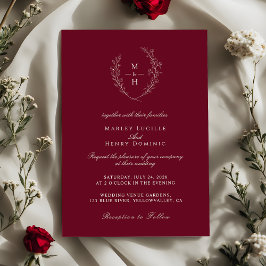Elegant vildblomsmonogram Burgundy bröllop Inbjudningar