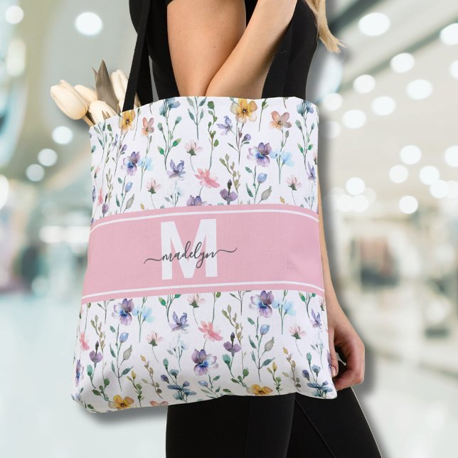 Elegant vildblomsmonogram tygkasse (Elegant Wildflower Monogram Tote Bag )
