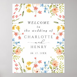 Elegant vildblomster trädgård bröllop välkomstskyl poster