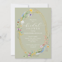 Elegant vildblomsterkrans i salvia grön bröllopsfe inbjudningar