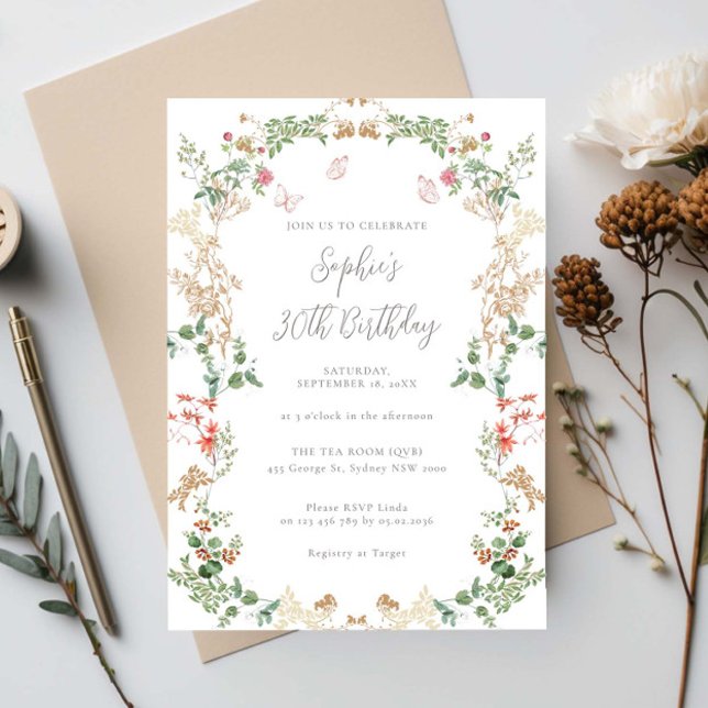 Elegant vildblomsterträdgård 30-årsdag inbjudningar (Skapare uppladdad)