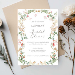 Elegant vildblomsterträdgård Bröllopsdusch för bru Inbjudningar