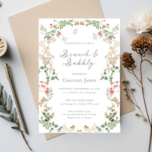 Elegant vildblomsterträdgårdsbrunch och bubbel inbjudningar
