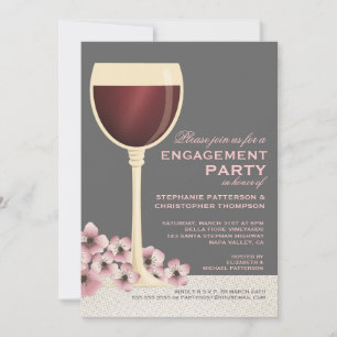 Elegant Vin & Blommigt Bröllop Förlovningsfest Inbjudningar
