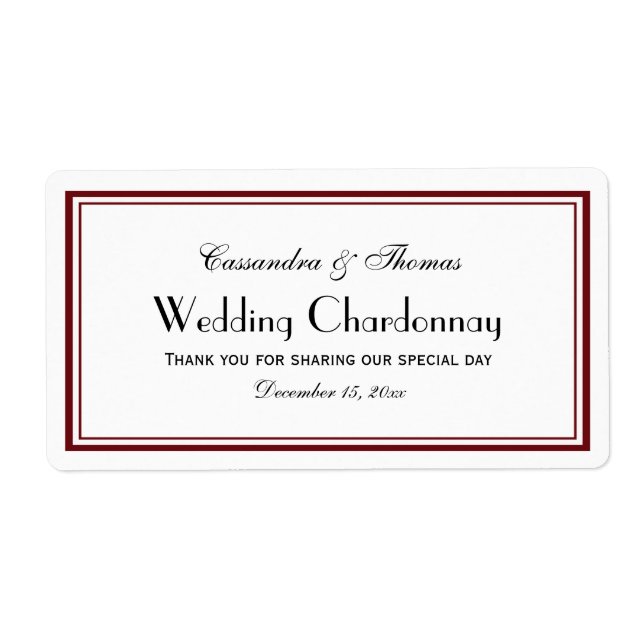 Elegant Vin / Burgundy Framed H Vin Flaska-etikett Fraktsedel (Framsidan)