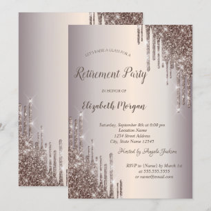 Elegant vin glas glitterdroppar pensionering inbjudningar