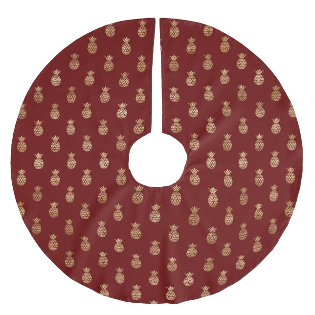 Elegant vin och gyllene ananas julgransmatta borstad polyester (Framsidan)