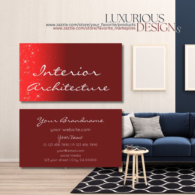Elegant Vin Red Glitter Stars Professionell Enkel  Visitkort (Skapare uppladdad)