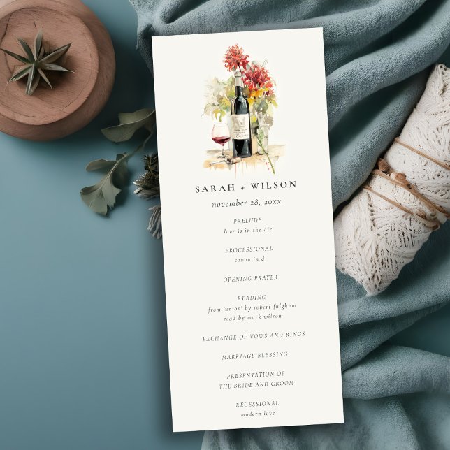 Elegant Vin Red Gult Blommigt Bröllopsprogram Inbjudningar (Skapare uppladdad)