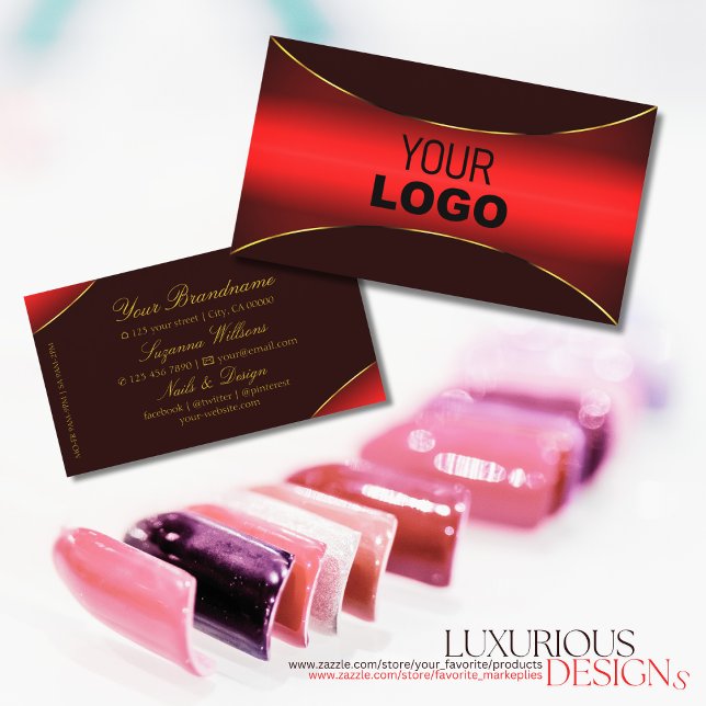 Elegant Vin Red med Guld Gräns och Logotyp Snyggt Visitkort (Skapare uppladdad)