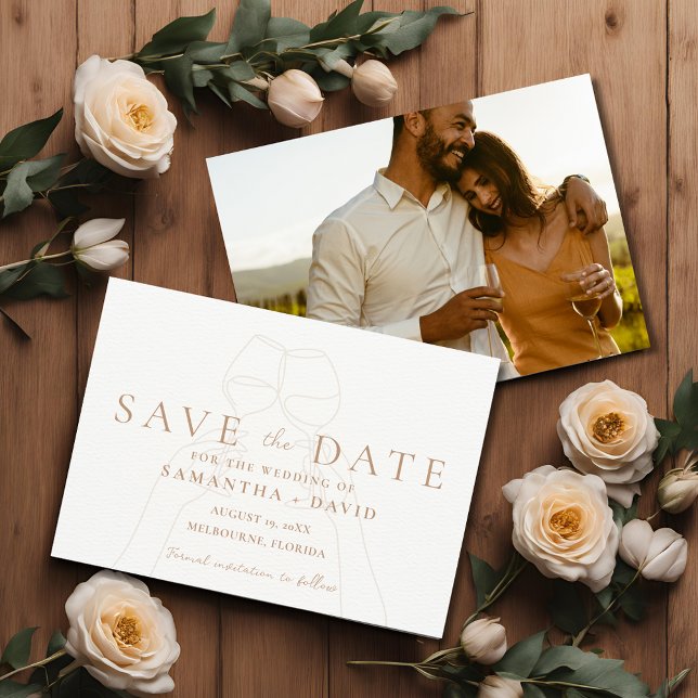 Elegant Vin Toast Photo Spara datum Datumet (Elegant Wine Toast Photo Save the Date)