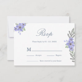 Elegant Vinblå Blommig Minimalistisk Bröllops RSVP OSA Kort