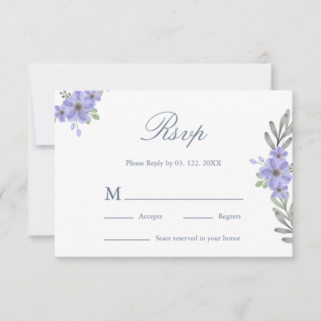 Elegant Vinblå Blommig Minimalistisk Bröllops RSVP OSA Kort (Framsida)