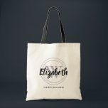Elegant vinblå monogram initial versal namnskrift tygkasse<br><div class="desc">Enkel tote-handväska med personligt tryck med förnamn ovanför din initial omgiven av vinblå cirklar och hela namnet under. Perfekt som present till brudtärnor,  bokklubb eller födelsedagspresent. Fler färger finns i vår butik.</div>