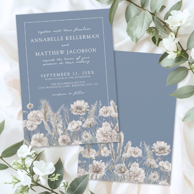 Elegant Vinblå Vildblomma Bröllop Inbjudningar (Elegant Periwinkle Wildflower Wedding Invitation)