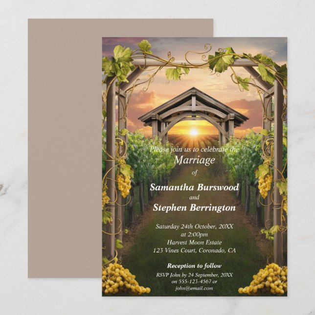 Elegant Vineyard Bröllop Inbjudningar (Fram/baksida)