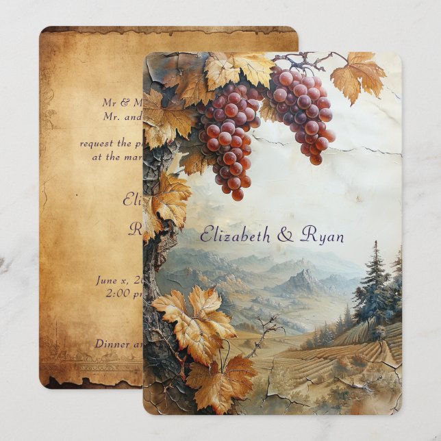 Elegant Vineyard Grape Vine Rustic Inbjudningar (Fram/baksida)