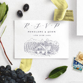 Elegant Vineyard Illustration Destination Wedding OSA Kort