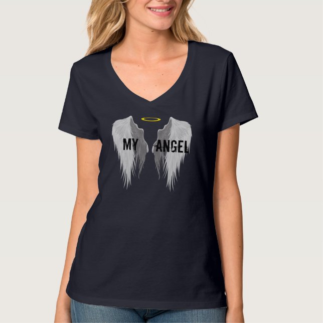 Elegant vingar MY ANGEL, svarta kvinnor T Shirt (Framsida)
