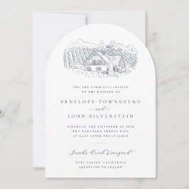 Elegant Vingård Illustration Destinations Bröllop Inbjudningar