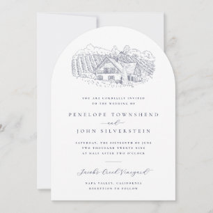Elegant Vingård Illustration Destinations Bröllop Inbjudningar
