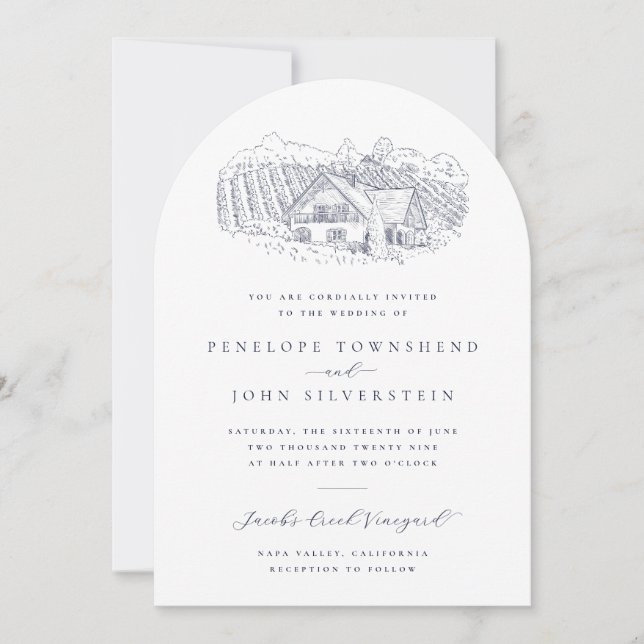 Elegant Vingård Illustration Destinations Bröllop Inbjudningar (Framsida)