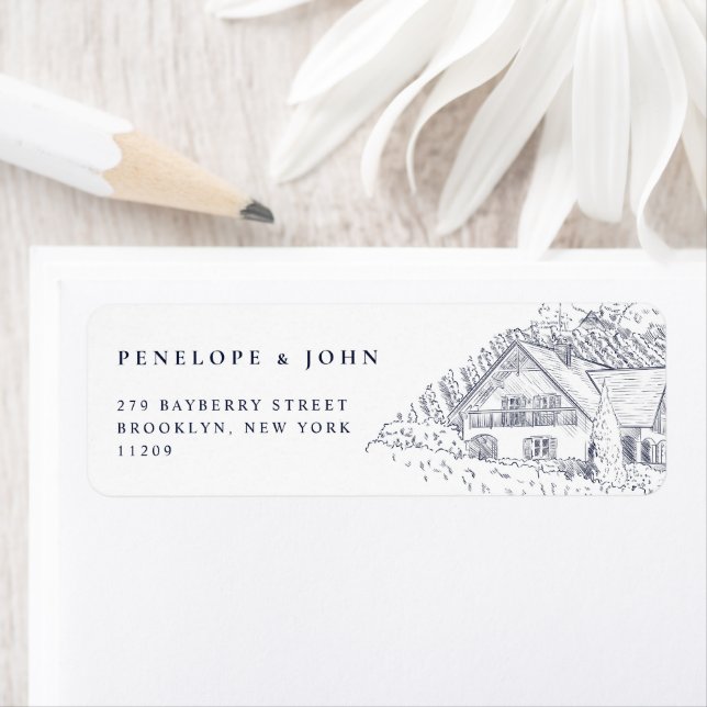 Elegant Vingårdsillustration Bröllopsreturnerad ta Returadress Etikett (Insitu)