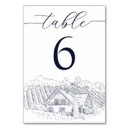 Elegant Vingårdsillustration Destination Bröllop Bordsnummer