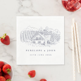 Elegant Vingårdsillustration Destination Bröllop Pappersservett