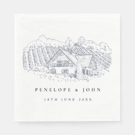 Elegant Vingårdsillustration Destination Bröllop Pappersservett