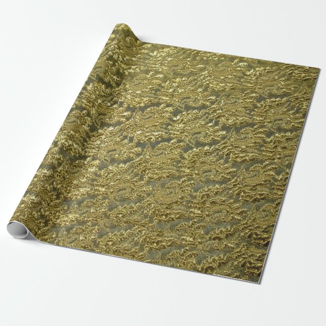 Elegant vinjetterad gul spets presentpapper (Utrullad)