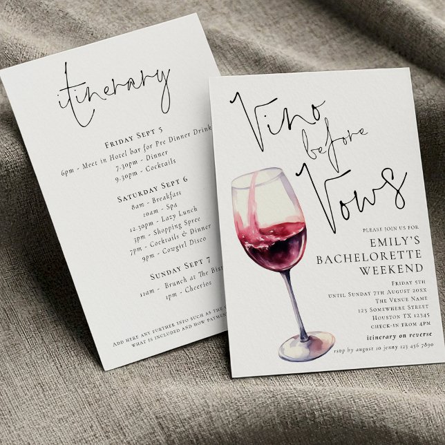 Elegant Vino före vows Bachelorette Helg Inbjudningar (Front and back view)