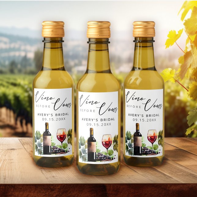 Elegant Vino Innan Löften Vattenfärg Bröllopsdusch Vinetikett (Skapare uppladdad)