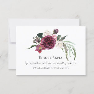 Elegant vinröd blommig bröllopswebbplats OSA kort