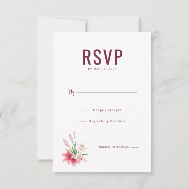 Elegant vinröd blommig RSVP OSA Kort (Framsida)