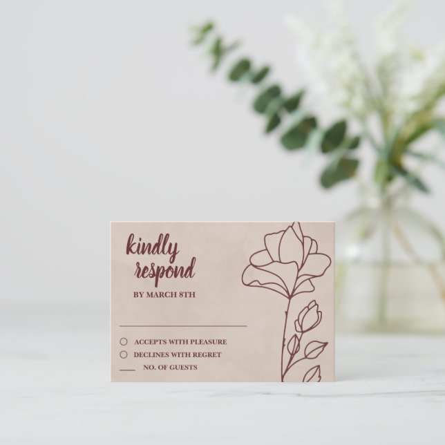 Elegant vinröd blommig RSVP Tilläggskort (Stående Fram)