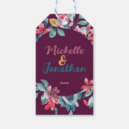 Elegant vinröd färgrik akvarellblomma presentetikett