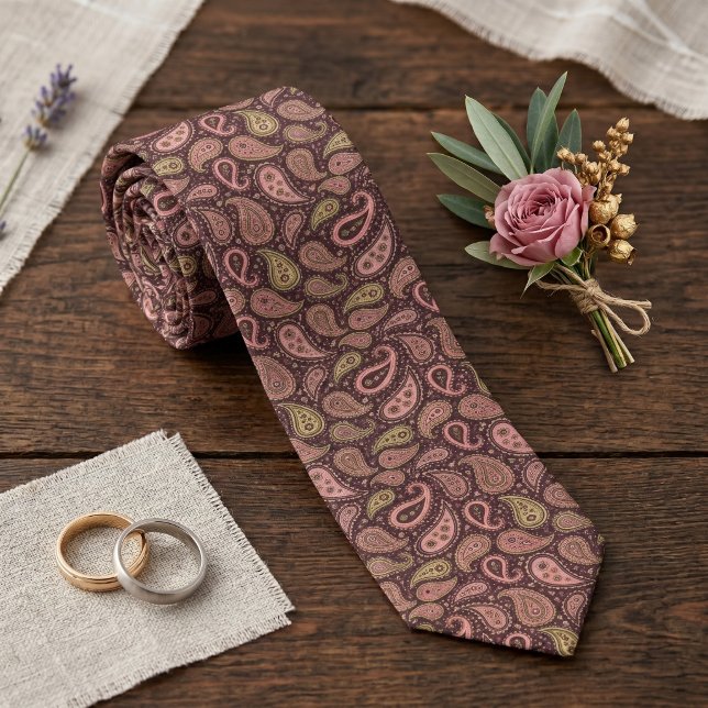 Elegant vinröd grön Paisley bröllops slips (Skapare uppladdad)