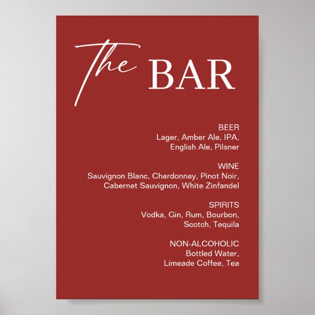 Elegant vinröd julbröllopsbar  poster (Framsidan)